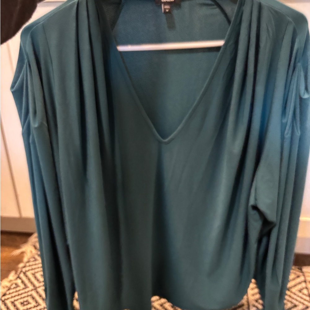 Express Teal V-Neck Blouse